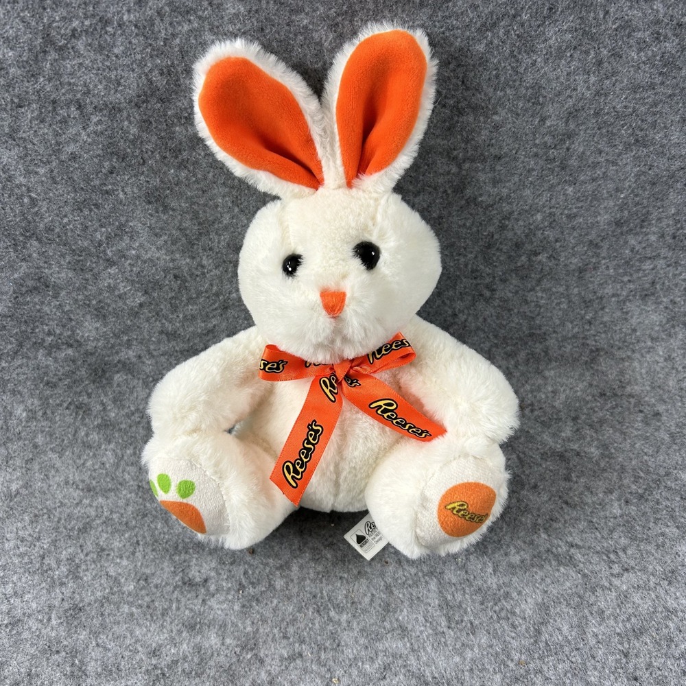 Hershey's Reese's Easter Bunny Plush 9" White Orange Ribbon Carrot Paw HL0045